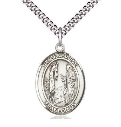 St Genevieve Sterling Silver Oval Large Medal Necklace with Plated Chain, Bliss Manufacturing