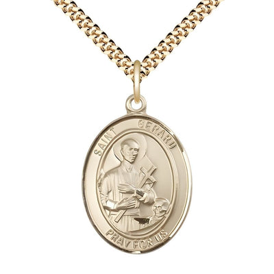St. Gerard Majella 14kt Gold-filled Oval Medal Pendant with Gold-plated Chain, Measures 1-inch tall by 3/4-inch wide, Bliss Manufacturing