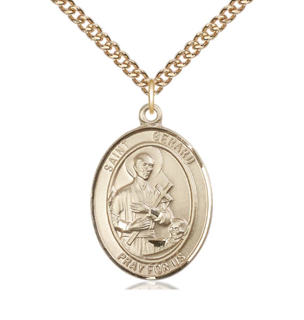 Bliss Large St Gerard Majella Gold Filled Oval Medal Necklace with Gold-filled Chain,