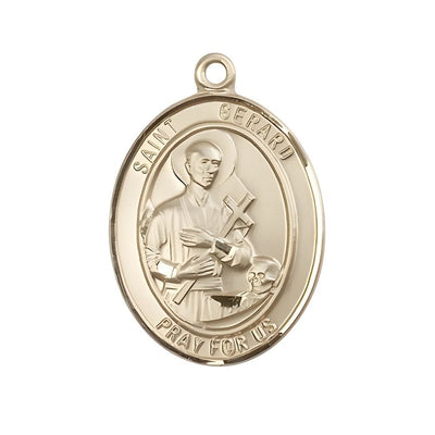 St. Gerard Majella 14kt Gold Oval Medal Pendant, Measures 1-inch tall by 3/4-inch wide, Bliss Manufacturing