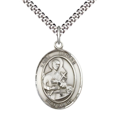 St. Gerard Majella Pewter Oval Medal Pendant with Rhodium-plated Chain, Measures 1-inch tall by 3/4-inch wide, Bliss Manufacturing