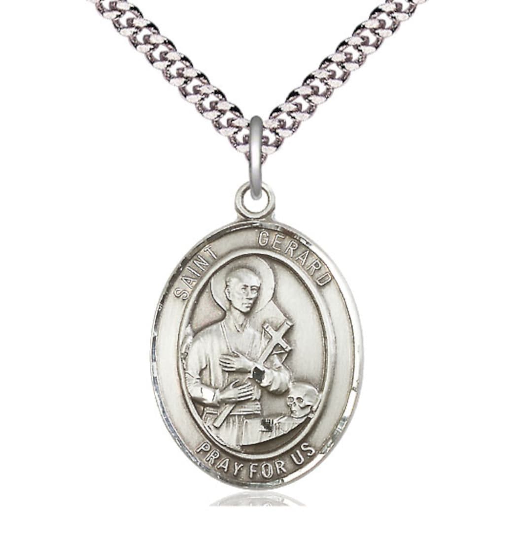 Bliss St Gerard Majella Pewter Oval Large Medal Necklace with Chain,