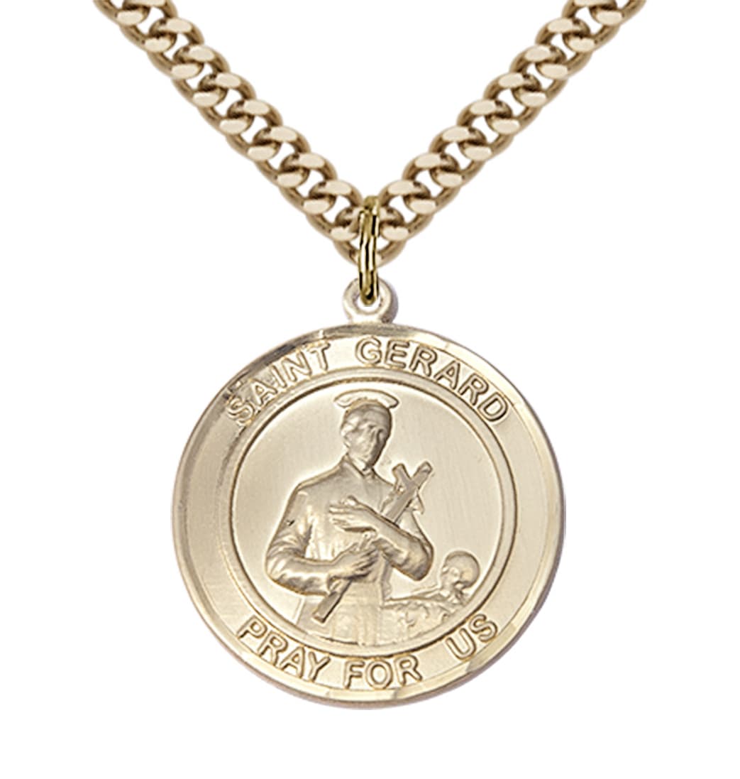 Bliss Round St Gerard Majella Gold Filled Large Medal Necklace with Plated Chain,