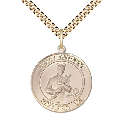 St. Gerard Majella 14kt Gold-filled Round Medal Pendant with Gold-plated Chain, Measures 1-inch tall by 7/8-inch wide, Bliss Manufacturing