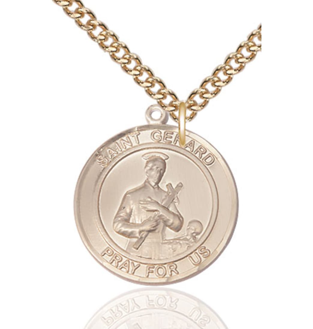 Bliss Round St Gerard Majella Gold Filled Large Medal Necklace with Gold-filled Chain,