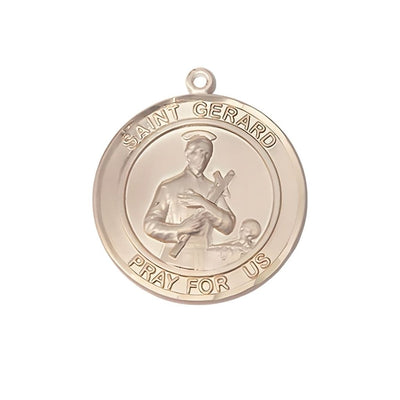 St. Gerard Majella 14kt Gold Round Medal Pendant, Measures 1-inch tall by 7/8-inch wide, Bliss Manufacturing