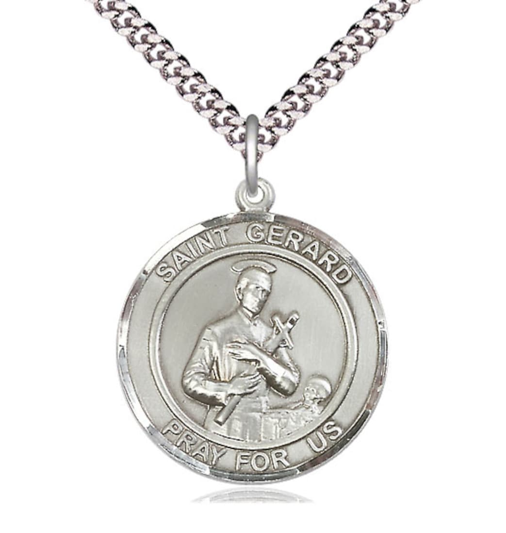 Bliss Large Round St Gerard Majella Pewter Oval Medal Necklace with Chain,