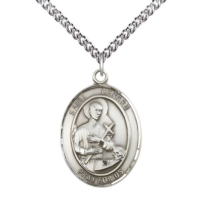 St. Gerard Majella Sterling Silver Oval Medal Pendant with Sterling Silver Chain, Measures 1-inch tall by 3/4-inch wide, Bliss Manufacturing
