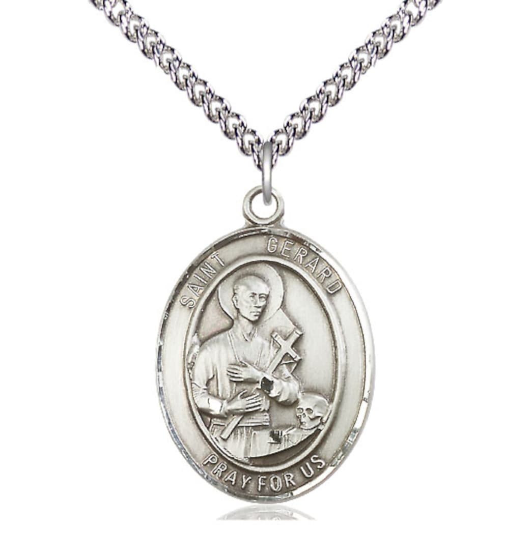 Bliss St Gerard Majella Sterling Silver Oval Large Medal Necklace with Sterling Chain Chain,