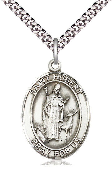 bliss manufacturing large st hubert of liege pewter medal on a 24 inch light rhodium-plated heavy curb chain,