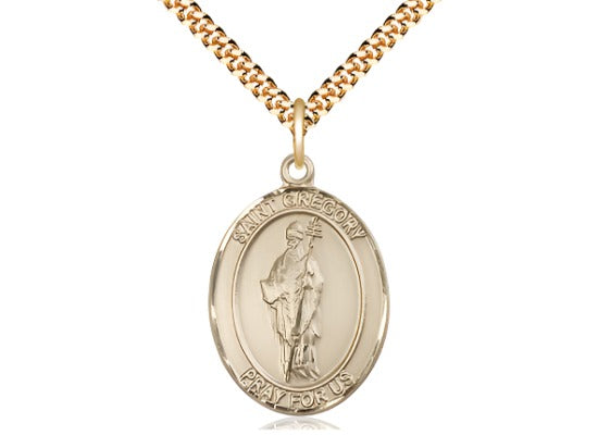 Large Bliss St Gregory the Great Gold-filled Oval Medal Necklace,