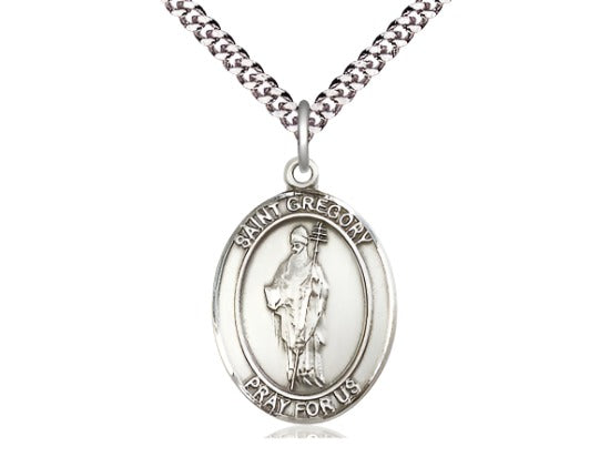 Large Bliss St Gregory the Great Pewter Oval Medal Necklace,