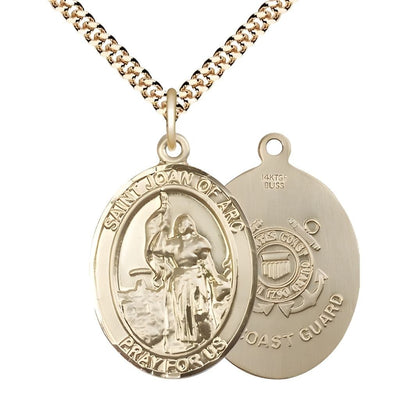 St. Joan of Arc Coast Guard 14kt Gold-filled Oval Medal Pendant with Gold-plated Chain, Measures 1-inch tall by 3/4-inch wide. Deluxe Gift Box, Bliss Manufacturing
