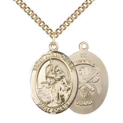 St. Joan of Arc National Guard 14kt Gold-filled Oval Medal Pendant with Gold-filled Chain, Measures 1-inch tall by 3/4-inch wide. Deluxe Gift Box, Bliss Manufacturing
