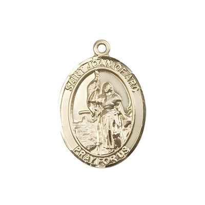 St. Joan of Arc 14kt Gold Oval Medal Pendant, Measures 1-inch tall by 3/4-inch wide. Deluxe Gift Box, Bliss Manufacturing