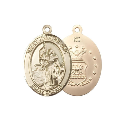 St. Joan of Arc Air Force 14kt Gold Oval Medal Pendant, Measures 1-inch tall by 3/4-inch wide. Deluxe Gift Box, Bliss Manufacturing