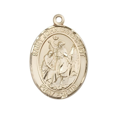 St. John the Baptist 14kt Gold Oval Engravable Medal Pendant, Bliss Manufacturing