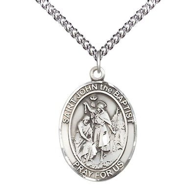 St. John the Baptist Sterling Silver Oval Engravable Medal view 2, Bliss Manufacturing