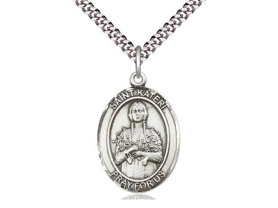 St. Kateri Catholic Saint Medal, sterling silver, Bliss Manufacturing