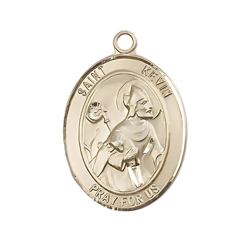 Bliss St. Kevin 14kt Gold Oval Medal, 1-inch Pendant,
