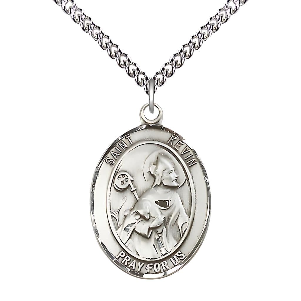 Bliss St. Kevin Sterling Silver Oval Engravable Medal with Sterling Silver Chain, 1-inch, 