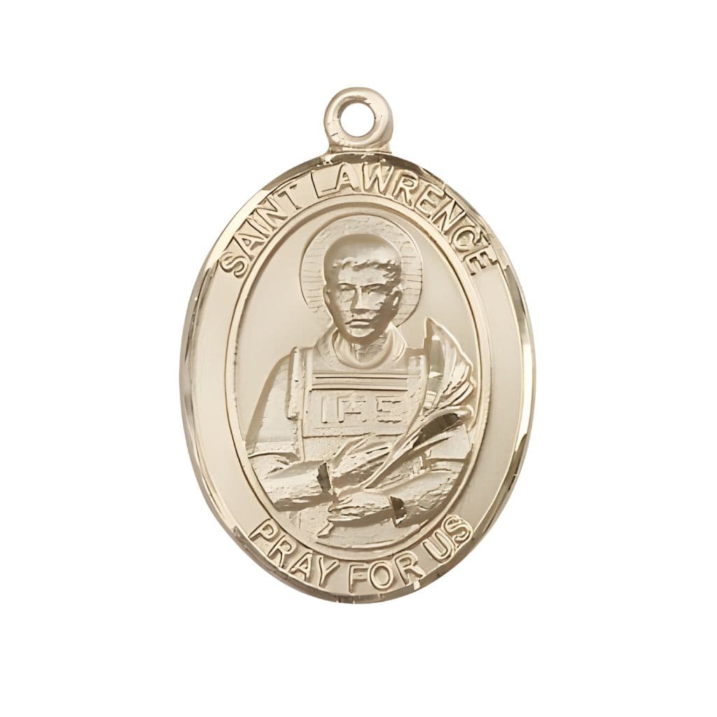 Bliss St. Lawrence 14kt Gold Oval Medal Pendant, Measures 1-inch tall by 3/4-inch wide.