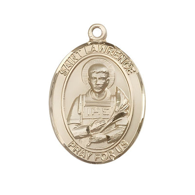St. Lawrence 14kt Gold Oval Medal Pendant, Measures 1-inch tall by 3/4-inch wide, Bliss Manufacturing