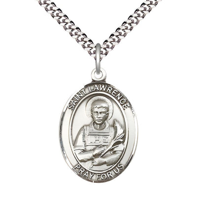 St. Lawrence Pewter Oval Medal Pendant with Rhodium-plated Chain, Measures 1-inch tall by 3/4-inch wide, Bliss Manufacturing