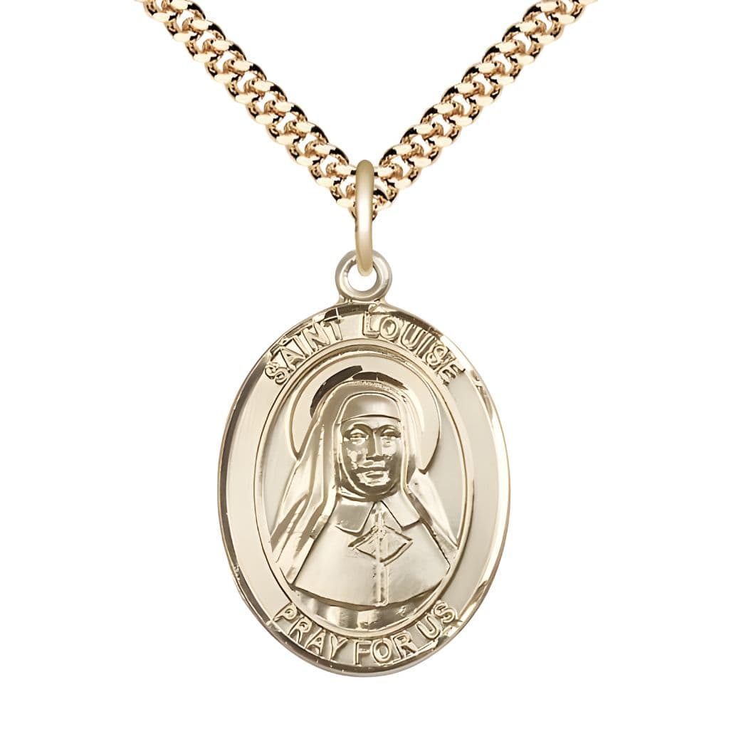 Bliss St. Louise de Marillac 14kt Gold-filled Oval Medal Pendant with Gold-plated Chain, Measures 1-inch tall by 3/4-inch wide.