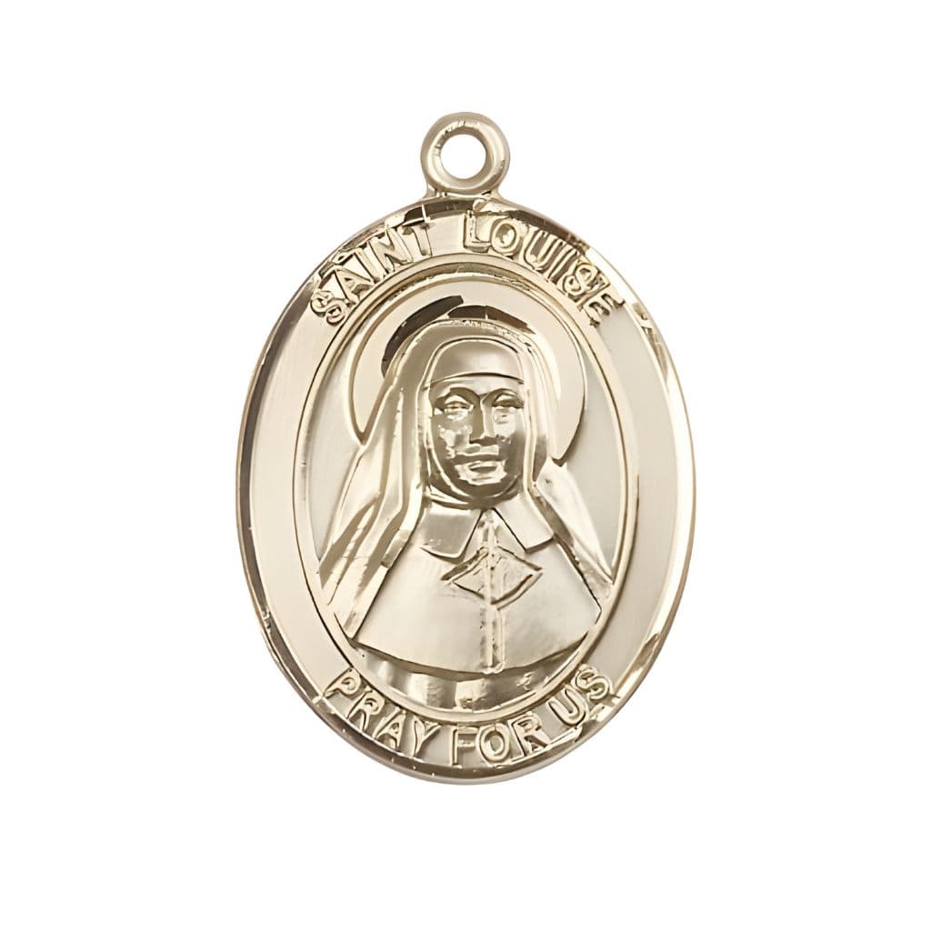 Bliss St. Louise de Marillac 14kt Gold Oval Medal Pendant, Measures 1-inch tall by 3/4-inch wide.