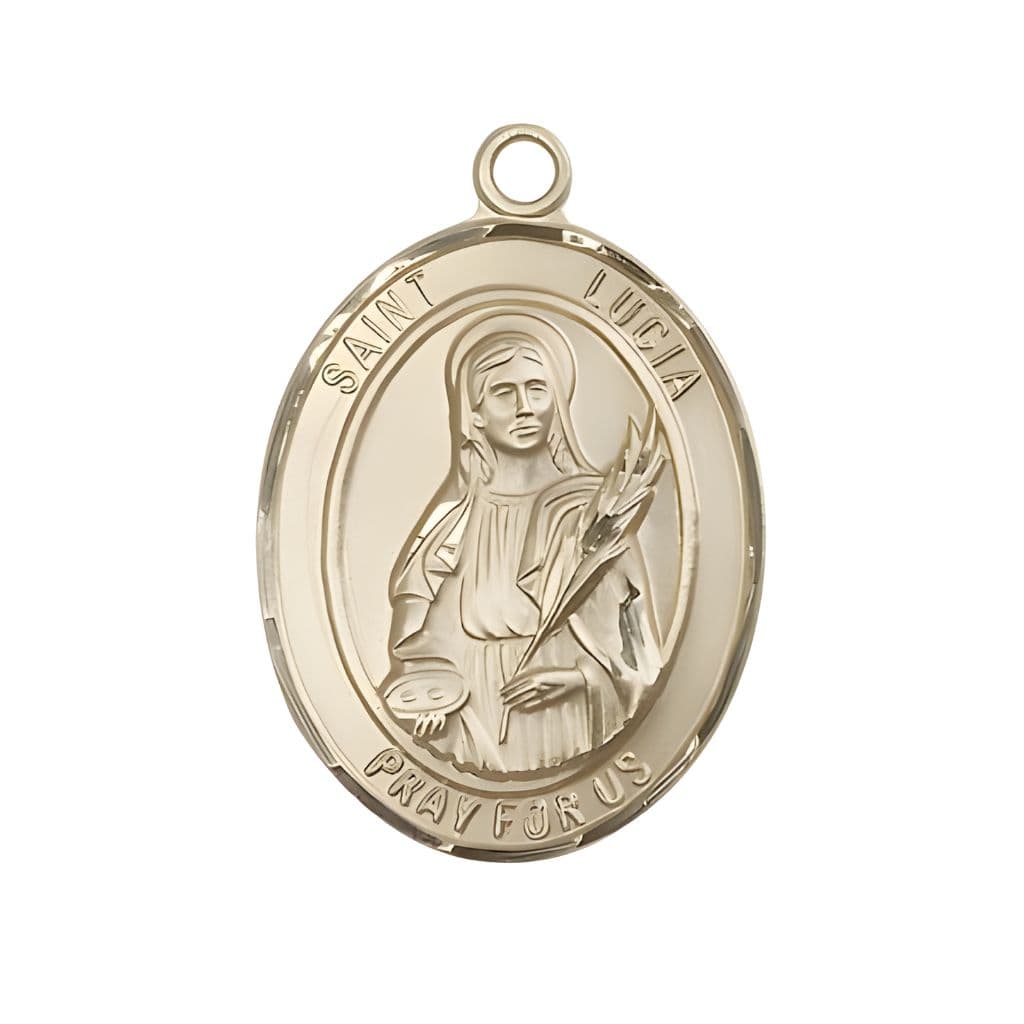 Bliss St.  Lucia of Syracuse  14kt Gold Oval Medal Pendant, Measures 1-inch tall by 3/4-inch wide.