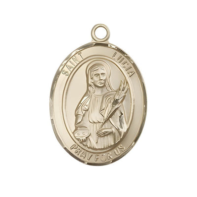 St. Lucia of Syracuse 14kt Gold Oval Medal Pendant, Measures 1-inch tall by 3/4-inch wide, Bliss Manufacturing