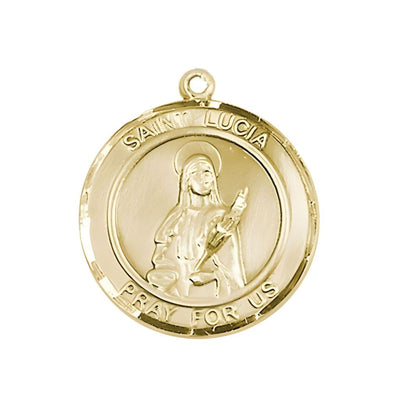 St. Lucia of Syracuse 14kt Gold Round Medal Pendant, Measures 1-inch tall by 7/8-inch wide, Bliss Manufacturing