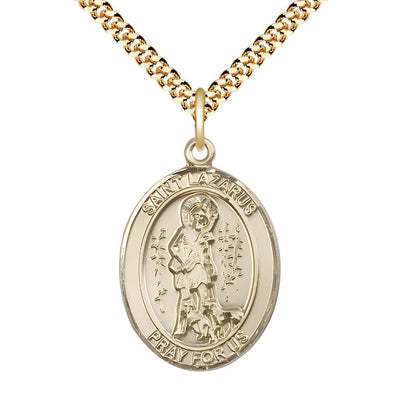 St. Lazarus 14kt Gold-filled Oval Medal Pendant with Gold-plated Chain, Measures 1-inch tall by 3/4-inch wide, Bliss Manufacturing