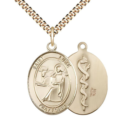 St. Luke the Apostle Doctor 14kt Gold-filled Oval Medal Pendant with Gold-plated Chain, Measures 1-inch tall by 3/4-inch wide, Bliss Manufacturing