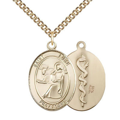 St. Luke the Apostle Doctor 14kt Gold-filled Oval Medal Pendant with Gold-filled Chain, Measures 1-inch tall by 3/4-inch wide, Bliss Manufacturing
