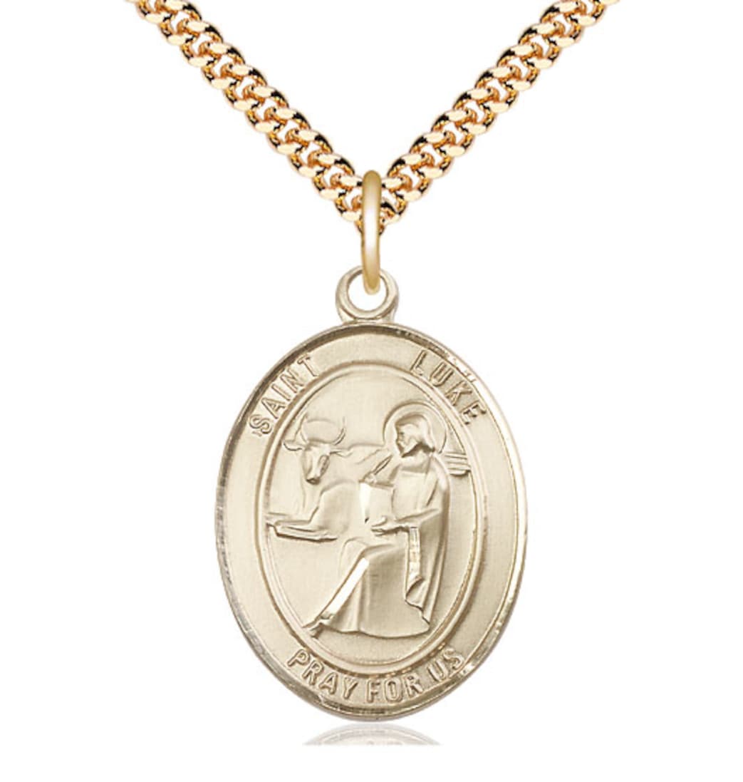 Bliss St Luke the Apostle Gold-filled Large Oval Engravable Medal Necklace with Plated Chain,