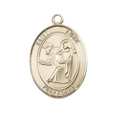 St. Luke the Apostle 14kt Gold Oval Medal Pendant, Measures 1-inch tall by 3/4-inch wide, Bliss Manufacturing