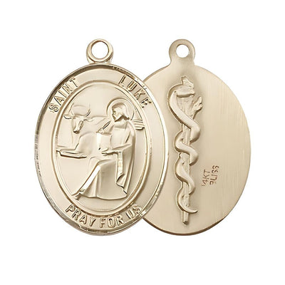 St. Luke the Apostle Doctor 14kt Gold Oval Medal Pendant, Measures 1-inch tall by 3/4-inch wide, Bliss Manufacturing