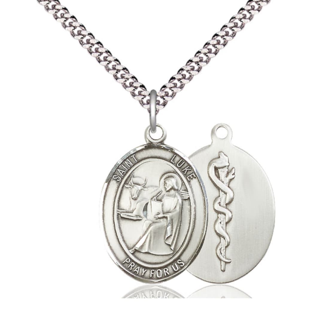 Bliss St Luke the Apostle with Doctor Symbol Pewter Large Medal with Chain,