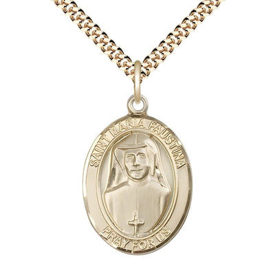 St. Maria Faustina 14kt Gold-filled Oval Medal with Gold-plated Chain, USA Made, 1" tall x 3/4" wide, Bliss Manufacturing