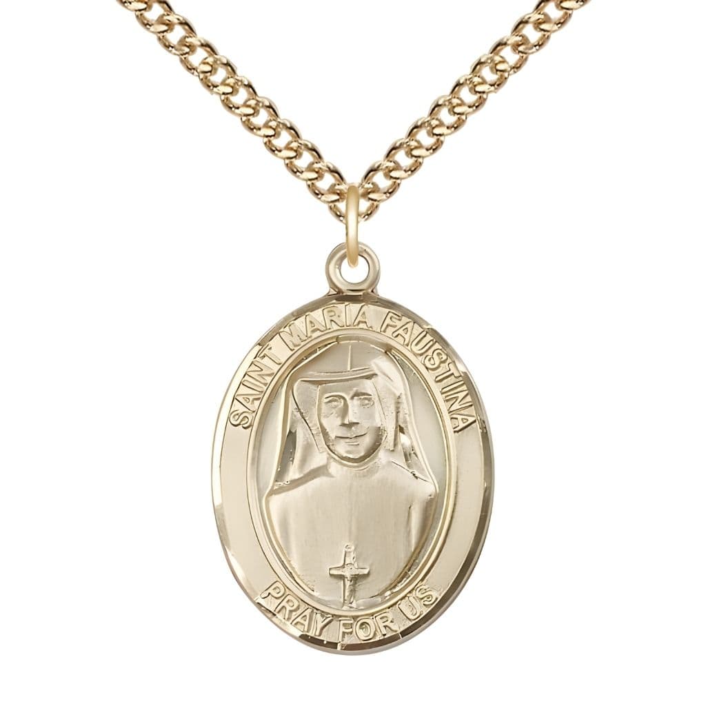 Bliss St. Maria Faustina 14kt Gold-filled Oval Medal with Gold-filled Chain, USA Made, 1" tall x 3/4" wide
