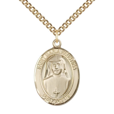 St. Maria Faustina 14kt Gold-filled Oval Medal with Gold-filled Chain, USA Made, 1" tall x 3/4" wide, Bliss Manufacturing