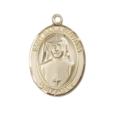 St. Maria Faustina 14kt Gold Oval Medal, USA Made, 1" tall x 3/4" wide, Bliss Manufacturing