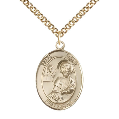 St. Mark the Evangelist 14kt Gold-filled Oval Medal Pendant with Gold-filled Chain, Measures 1-inch tall by 3/4-inch wide, Bliss Manufacturing