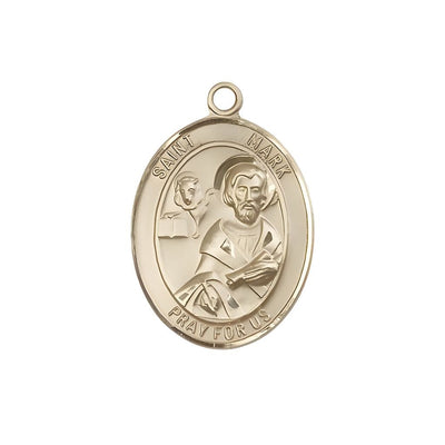 St. Mark the Evangelist 14kt Gold Oval Medal Pendant, Measures 1-inch tall by 3/4-inch wide, Bliss Manufacturing