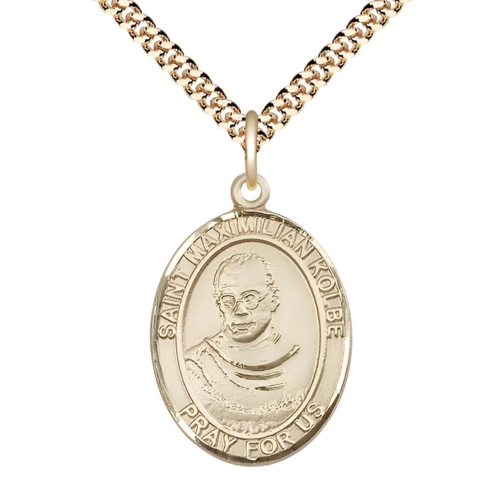 Bliss St. Maximilian Kolbe Gold-filled Oval Medal with Gold-plated Chain, Size 1-inch,