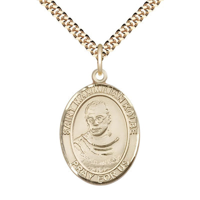 St. Maximilian Kolbe Gold-filled Oval Medal with Gold-plated Chain, Size 1-inch, Bliss Manufacturing