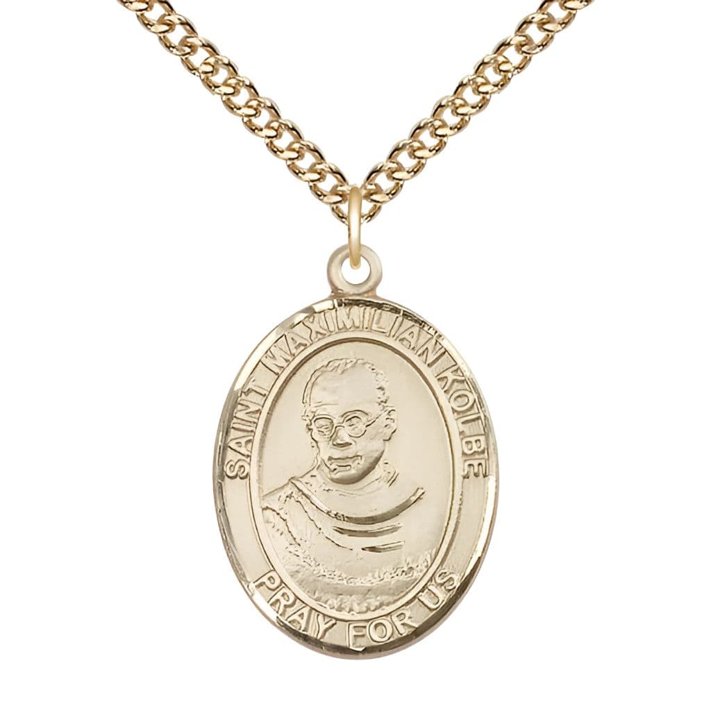 Bliss St. Maximilian Kolbe Gold-filled Oval Medal with Gold-filled Chain, Size 1-inch,