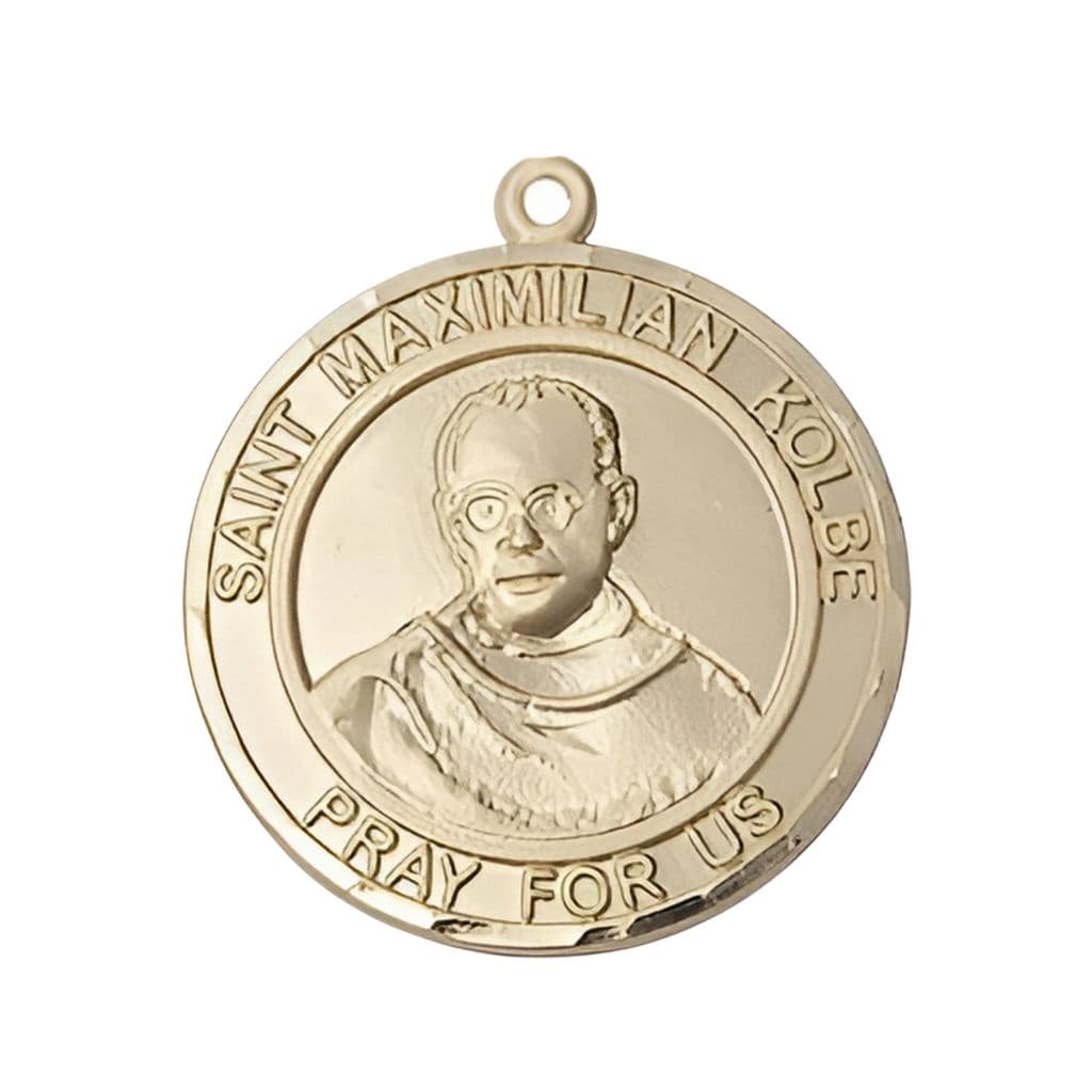 St. Maximilian Kolbe 14kt Gold Round Large Medal, Size 1-inch,